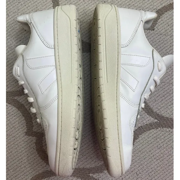 Veja V-10 sneakers all-white leather perforated toes lace.up sneakers, size 10 - Image 9