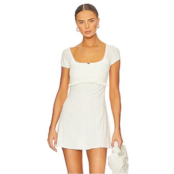 Frankies Bikinis x Sydney Sweeney Rue Pointelle Mini Dress Vanilla Ivory - Image 3