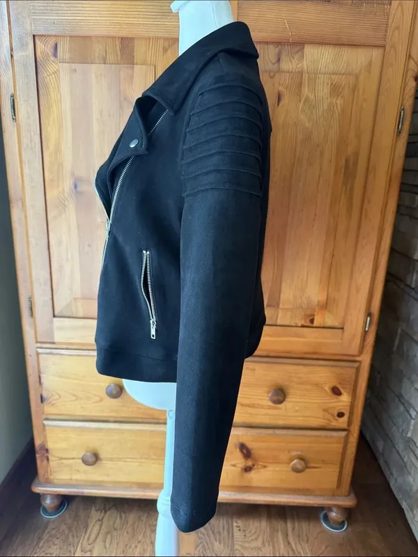 Apperloth A Womens Black Moto Suede Zip Jacket size Medium - Image 4