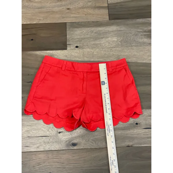 J.Crew Size 6 Orange Linen‑Cotton Scalloped Hem Shorts - Image 2