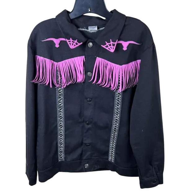 Spirit Halloween Cowgirl Black Pink Fringe Jacket - Image 2