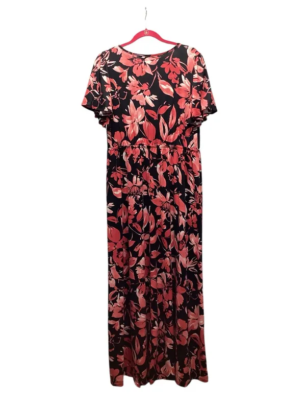 Michelle Mae resortwear Black Maxi Dress with Coral Floral Pattern size XL - Image 3