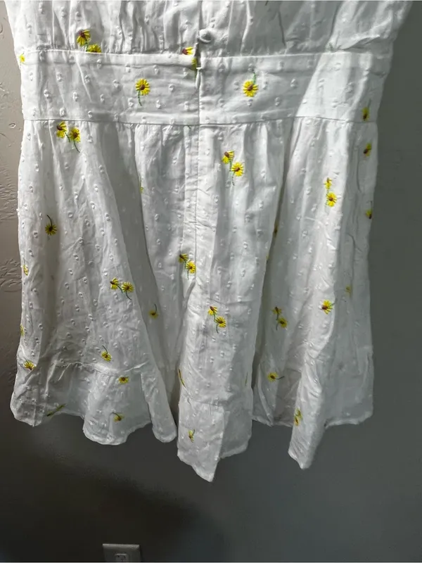 For Love & Lemons Abby White Yellow Floral Embroidered Open Back Mini Dress - Image 9