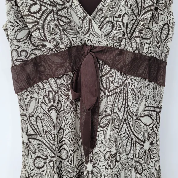 Connected Apparel Womens Dress 12 Brown Floral Sleeveless Drop Waist Midi Flowy‎ - Image 10
