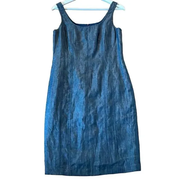 Talbots 100% linen denim look seamed fitted tank dress 8 - Image 2