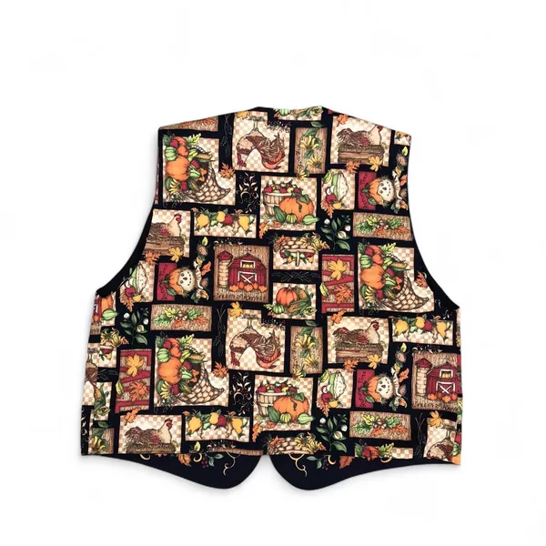Vintage 90s Reversible Handmade Pumpkin Halloween Fall Vest Too Shirt Jacket Sleeveless Measurement in pics - Image 4