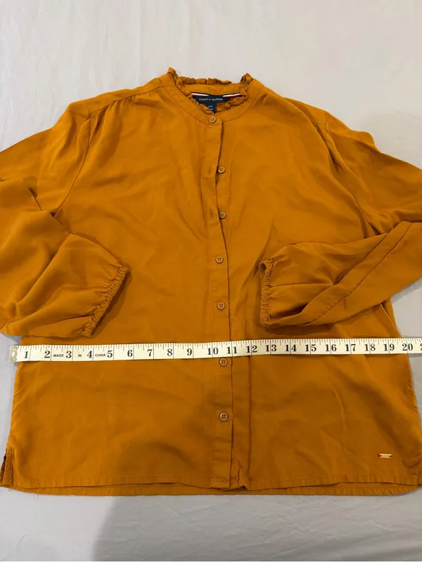 Tommy Hilfiger mustard yellow button down blouse in S - Image 4