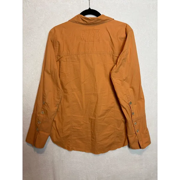We The Free Free People Mackenzie Poplin Orange Button Down Shirt Raw Seam - Image 10