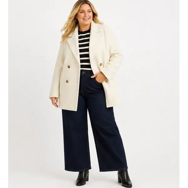 Free Assembly Womens Jacket XXL Cream Double Breasted Boxy Notch Lapel Coat - Image 7