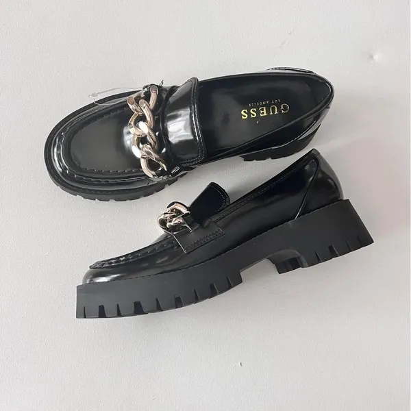 Guess Women's Hillford Shiny Black Faux Leather Platform Chunky Loafers Sz 7.5 - Image 10
