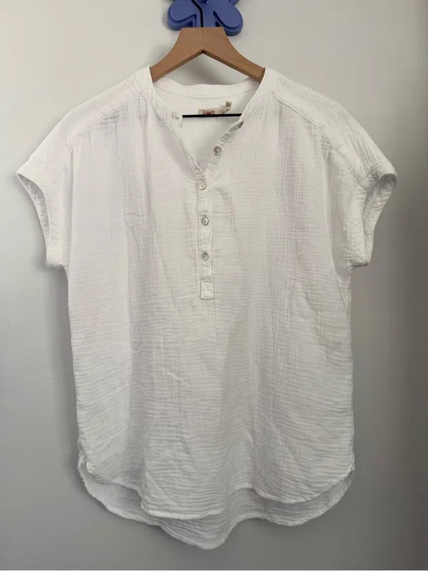 Faherty XS Dream Cotton Gauze Henley Short Sleeve Shirt White Crew Coastal - Image 2