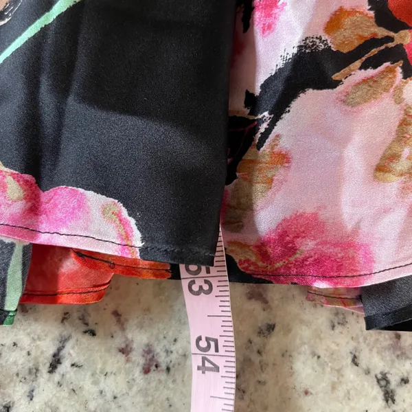 Josie Natori Silk Slip Dress Womens L Black Peony Blossom Floral Bias Cut Midi - Image 9