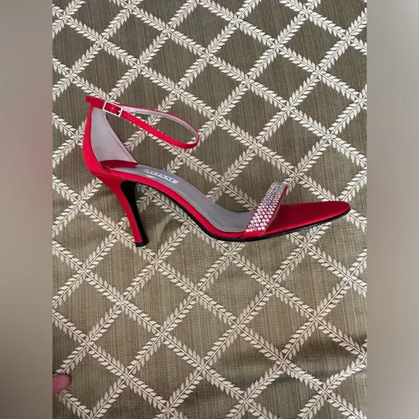 Alfani Ashton Red High-Heels with Rhinestones Ankle Strap 10M Shoes 3 1/2” Heel - Image 12