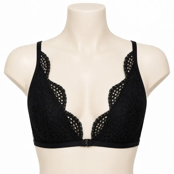 Victoria's Secret M Bralette Black Lace Racerback Front Clasp Scalloped Trim - Image 2