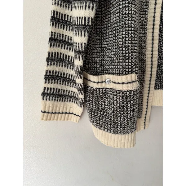 Susan Graver Textured Black Cream Open Front Cardigan Sweater Size XL - Image 4