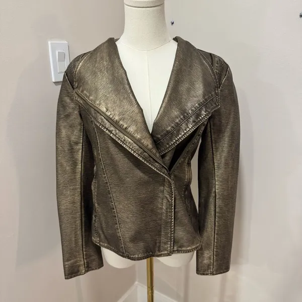 V Cristina Faux Leather‎ Bronze Gold Jacket Medium - Image 2