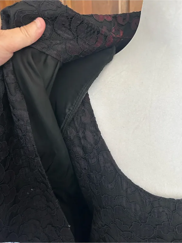 Vtg Le Crillon‎ Black Red Lace 2 Piece Dress Blazer Suit Set Size 10 Wedding - Image 7
