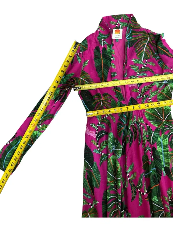 Farm Rio Boho Tropical Print Long Sleeve Maxi Dress in Fuchsia Size Small - Image 16