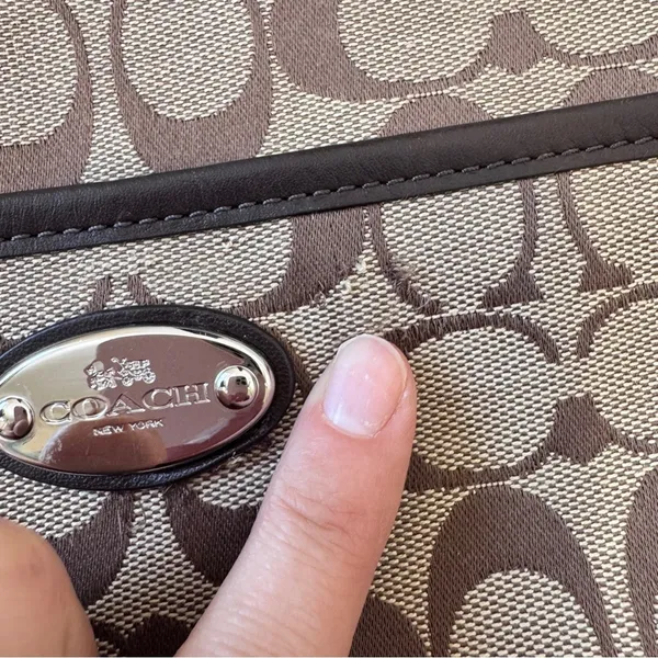 Coach Brown Tan Signature Canvas Crossbody Bag Handbag Purse Leather Trim - Image 4