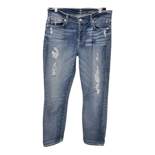 7 For All Mankind Josefina Skinny Boyfriend Jeans Size 28 mid Wash Distressed - Image 2