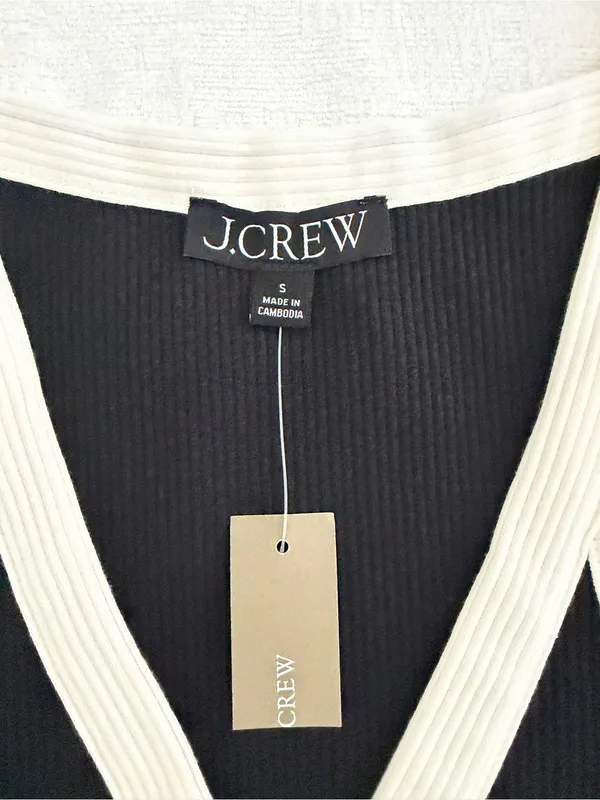 J.Crew Black & White Ribbed Button Front Tank Top Gold Buttons Size S NWT - Image 5