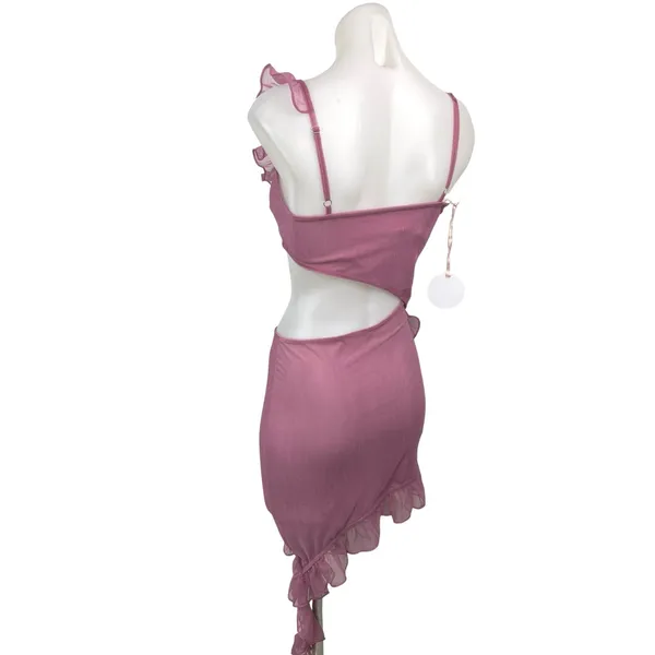 NEW Revolve x More to Come Pink Mesh Ruffle Cutout Payton Mini Dress Size S - Image 5