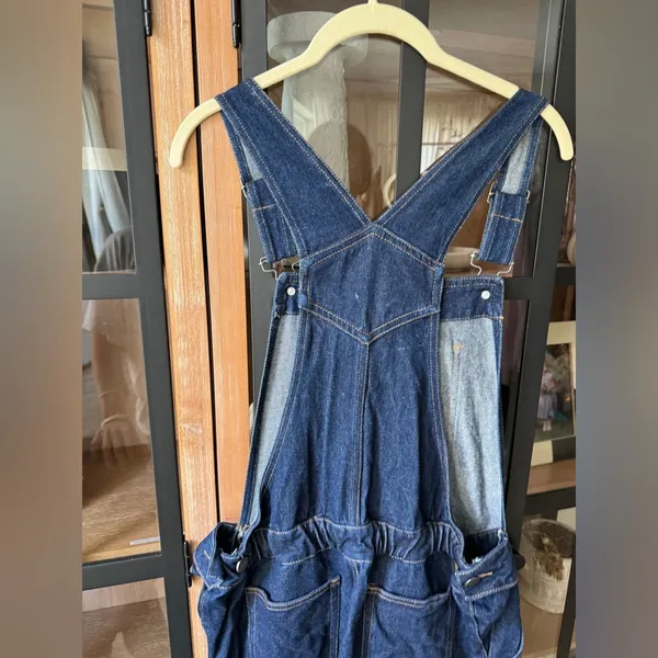 ASOS denim overalls straight leg dark wash jeans inky dungarees jumpsuit - Image 3