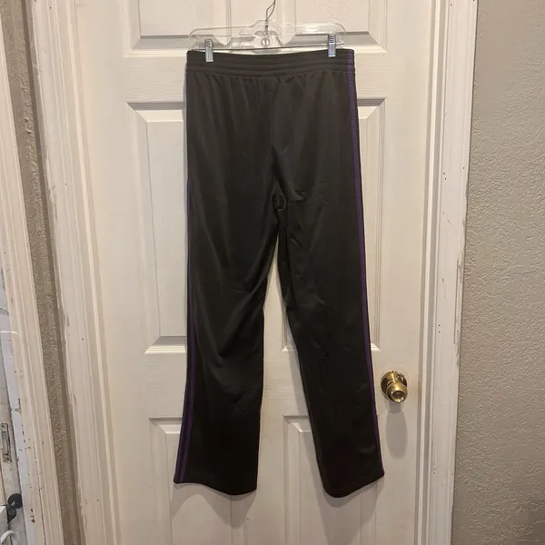 Adidas Womens Track‎ Pants Gray Purple 3-Stripe Straight Leg Elastic Waist L Y2K - Image 5