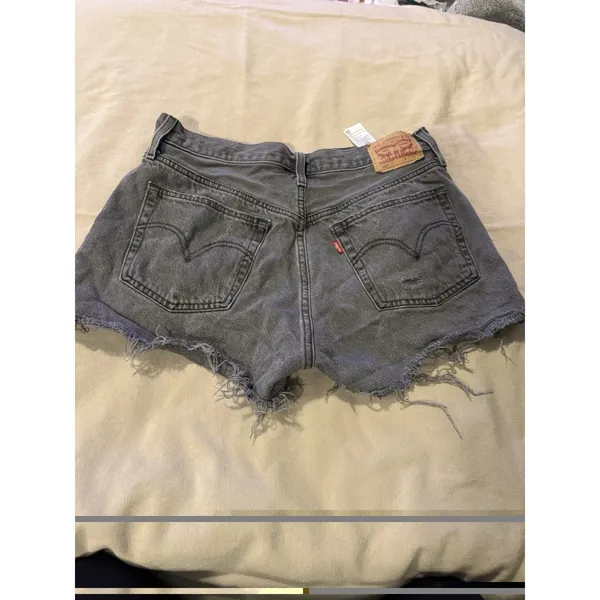 Levi's 501 Shorts Womens W30 Button Fly Frayed Hem Dark Wash Whisker Mid Rise - Image 11