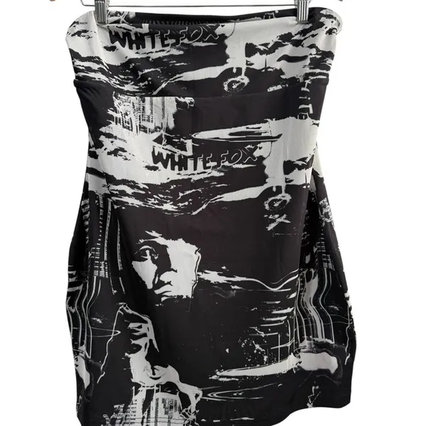 White‎ Fox Get Closer Black / White Graphic Print Mesh Mini Tube Dress Size XL - Image 2