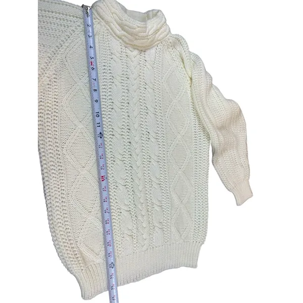 VTG 90s Carriage Court Cable Knit Sweater M Relaxed Fit Ivory Cream Mock Neck - Image 6
