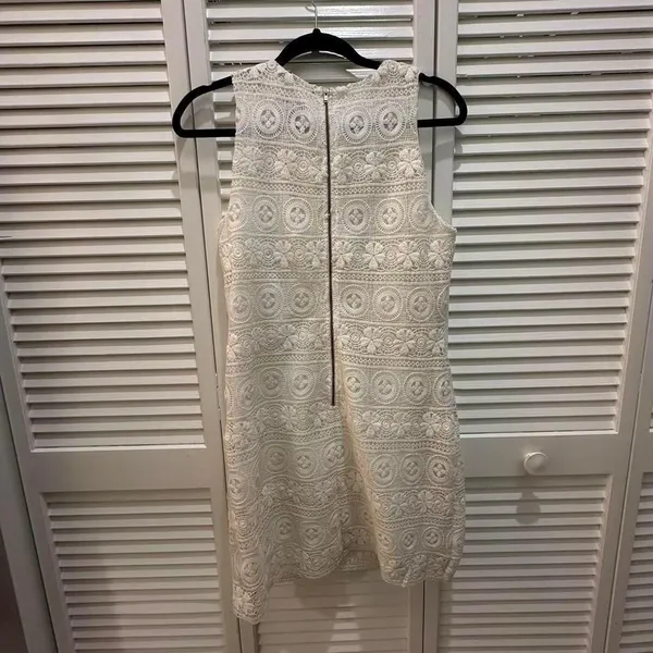 Vacation beach Hamptons shift dress coastal grandma‎ mini lace white size large - Image 2