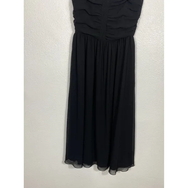 Aritzia Black Chiffon Midi Fit & Flare Dress Ruched Sweetheart Straps Size 8 - Image 7