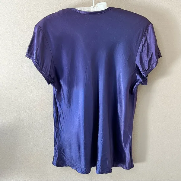 Vintage Paris Sport Club Satin Shirt Womens L Large Fits Small Medium Purple 90s - Image 2