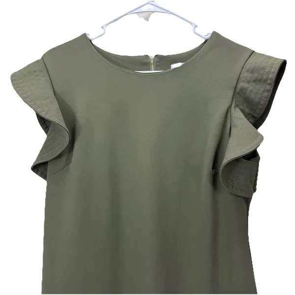 Calvin‎ Klein Army Green Ruffle Stretch Crepe Sheath Dress Size 14 - Image 4