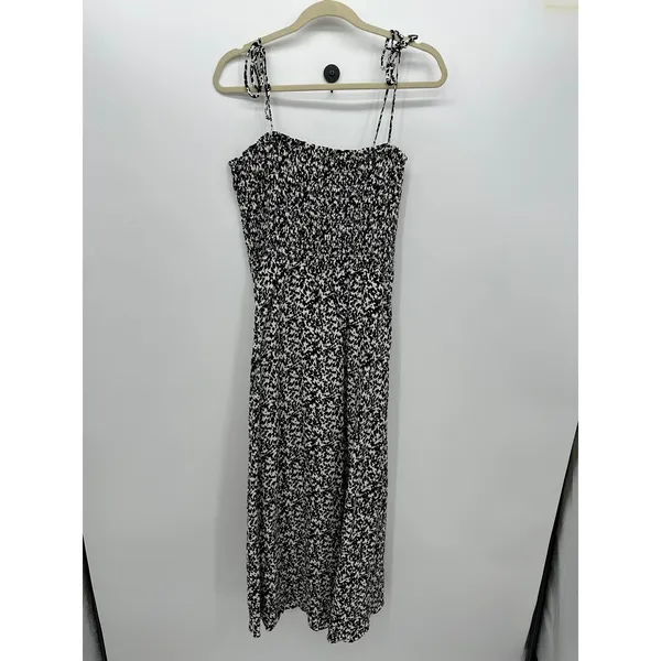 Madewell Black White Abstract Petal Smocked Tie Strap Midi Dress 8 Cottagecore - Image 2