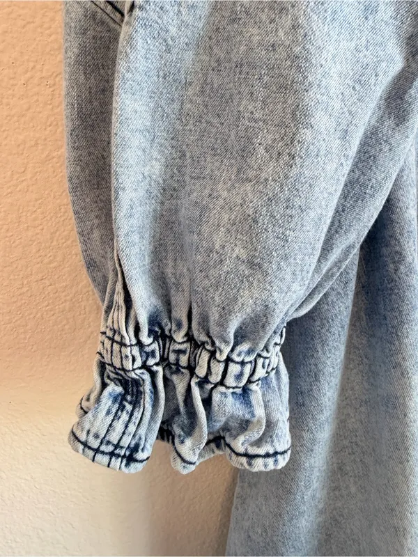 We the Free Hannah Denim mini dress buttondown, pockets, acid wash, Sz L - Image 9