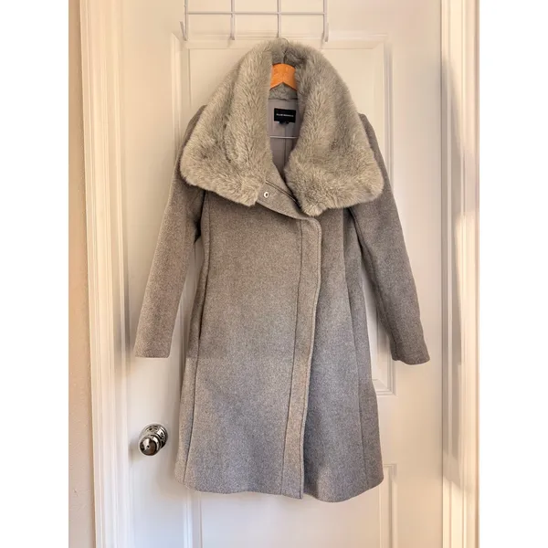 Club Monaco Evangah Wool Coat Heather Grey Small Vintage‎ Faux Fur Slavic - Image 4