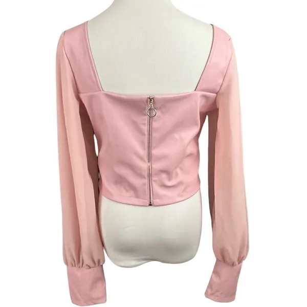 ASOS Parisian Bubblegum Pink Vegan Leather Bustier Sheer Sleeve Top 10 - Image 3