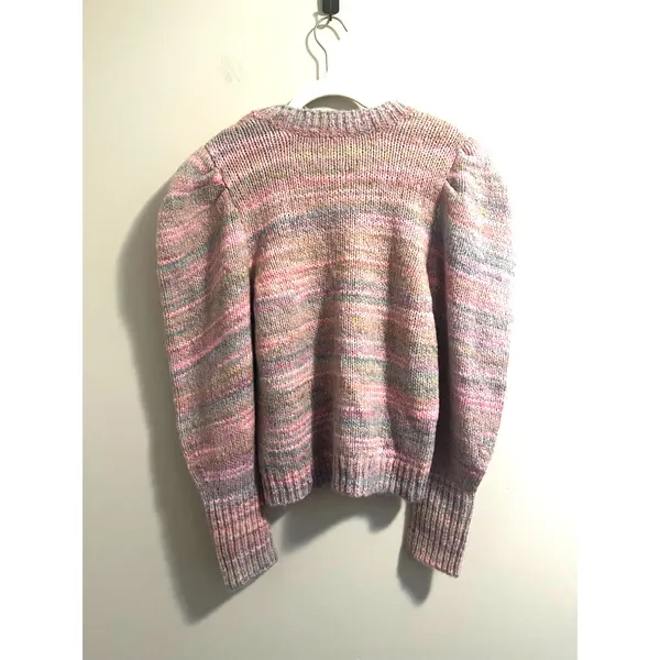 LoveShackFancy Aquarius Pullover Chunky Knit Sweater Pink Cloud Puff Sleeve sz M - Image 4