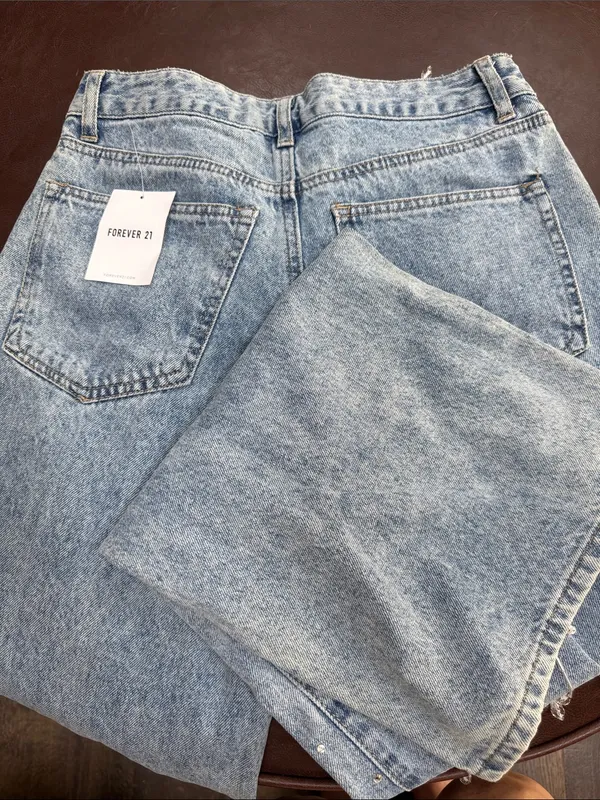 100% Cotton Denim Jeans with Rhinestone Embellishments Light Acid Wash - Image 2