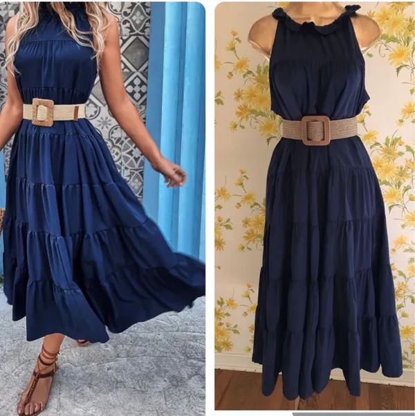 tiered maxi dress navy blue size L - Image 5