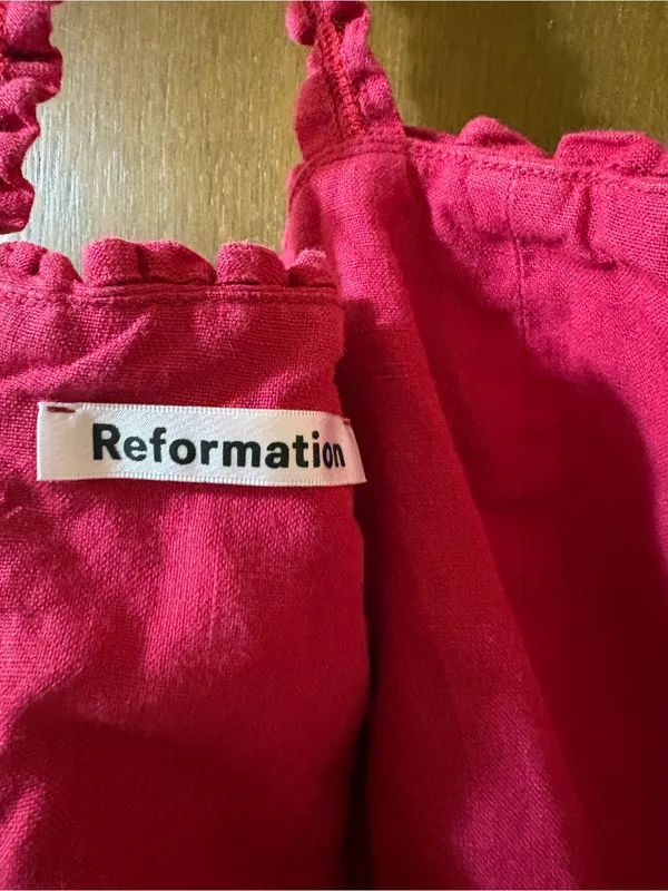 Reformation Janie Mini Dress in Red Rhubarb - Image 3