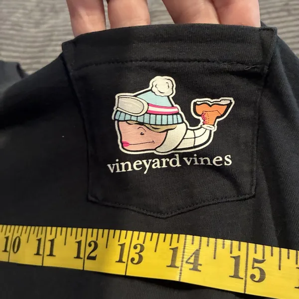 Vineyard Vines Shirt Black Medium Ski Snow Pink Whale Pocket Logo Long Sleeve - Image 5