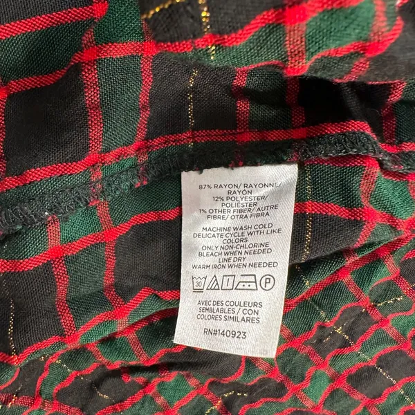 LOFT Shimmer Holiday Plaid Shirred V-Neck Blouse Women's Large 3/4 Sleeve - Image 5