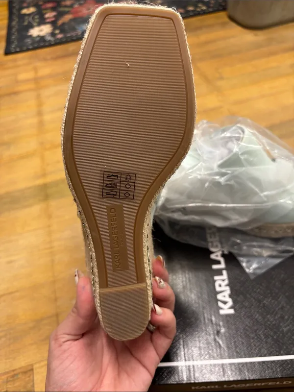 Karl Lagerfeld Mint Espadrille Wedge Mules with Gold Logo - Image 4