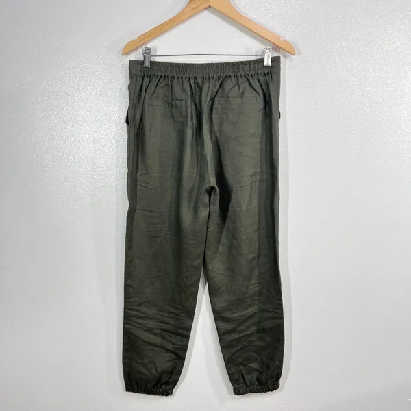 IXIMO Women's Medium Green 100% Linen Tapered Drawstring Pants Lagenlook Coastal - Image 4