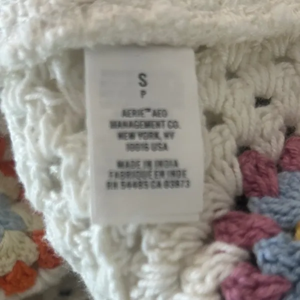 Aerie Crochet Granny Square Top Small White Long Sleeve Flowy Vacay Shirt Boho - Image 5