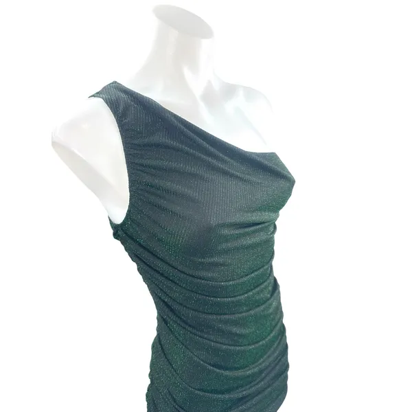 NEW Saylor Hilaria Feather Metallic Ribbed Knit Ruched Midi Bodycon Dress Sz XS - Image 4