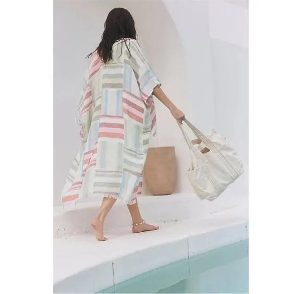 Free People Patchwork Sail Away 100% Linen‎ Kimono One Size - Image 2